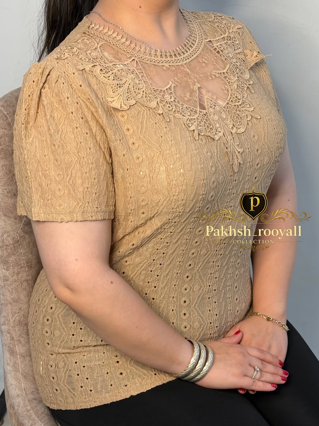 تیشرت مجلسی با یقه گیپور ظریف سایز ۴۰ تا ۴۸